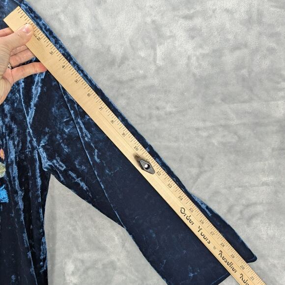 Andree by Unit Open Cardigan Womens Medium Crushed Velvet Blue Floral Embroider - Picture 4 of 10